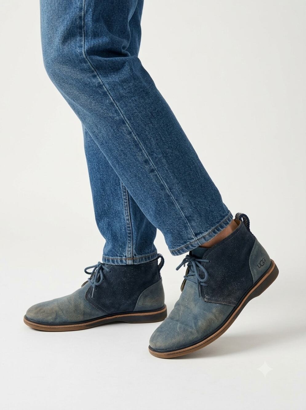 UGG Freamon Chukka Boots Men's US 8.5 Blue Canvas Suede Mid Top Lace Up 1016743